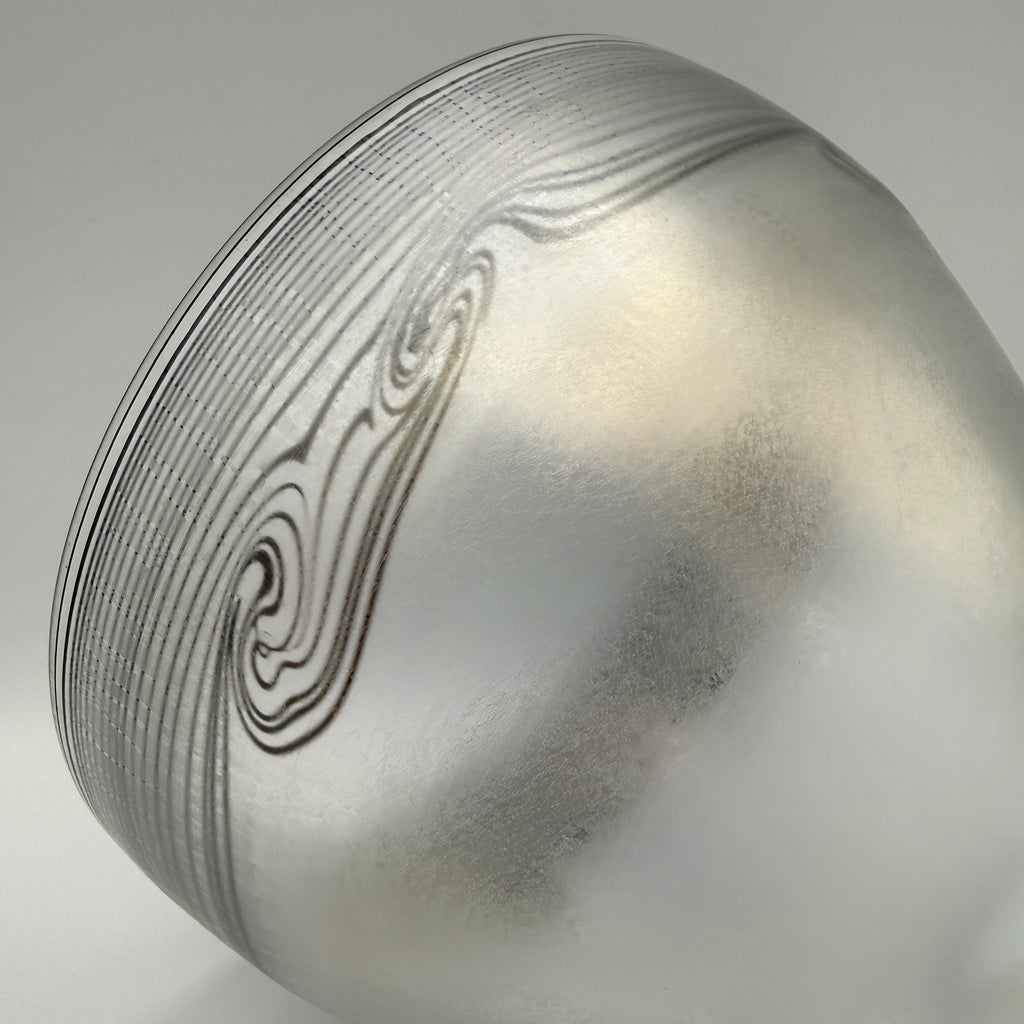 Eisch Studioglas Fußschale Fenicio Fadendekor signiert 1985 Glashütte Eisch