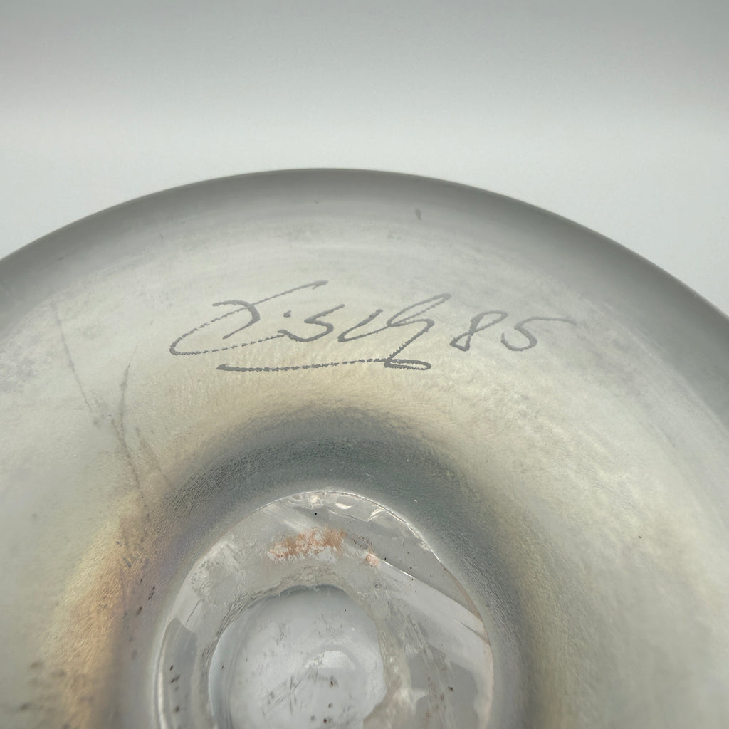 Eisch Studioglas Fußschale Fenicio Fadendekor signiert 1985 Glashütte Eisch