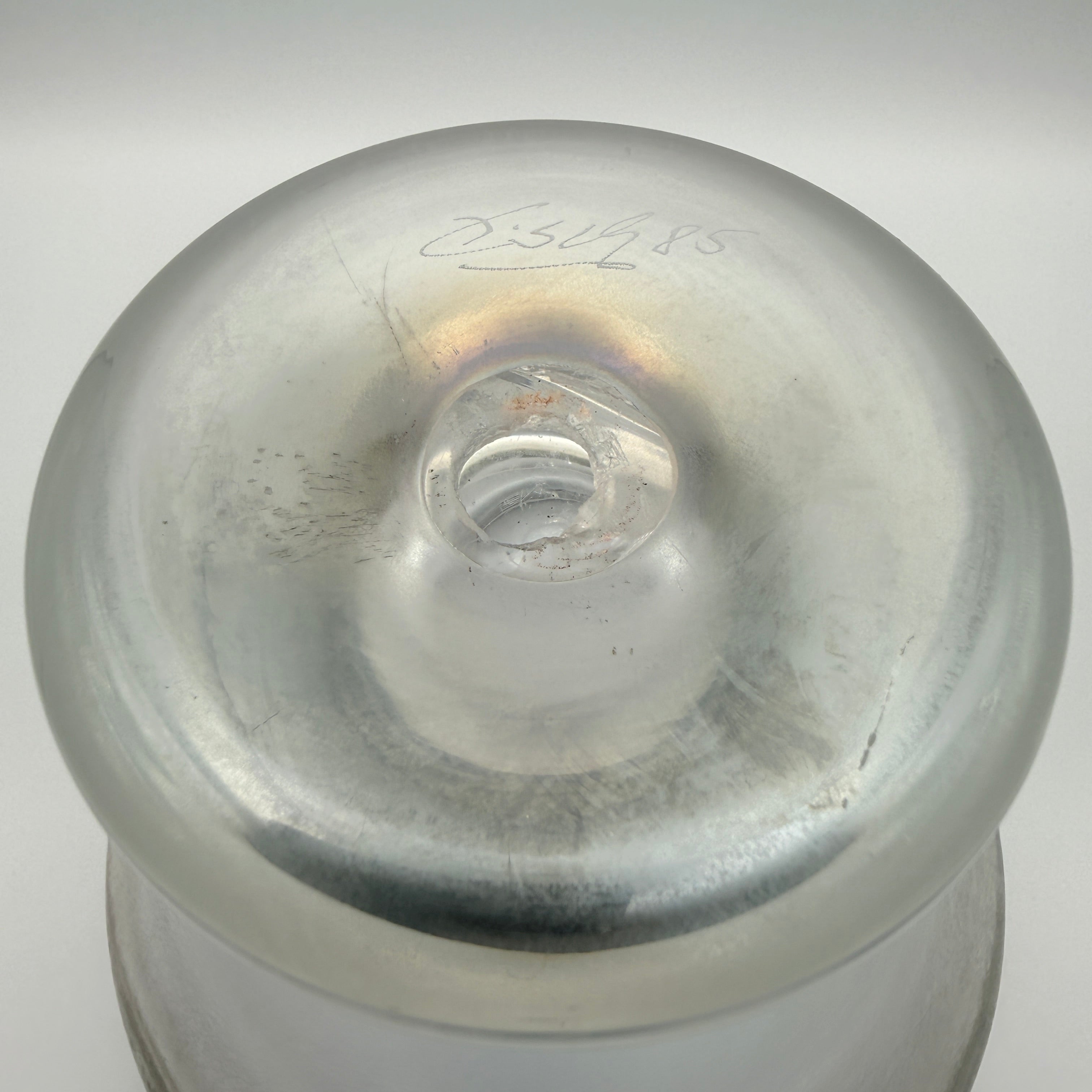 Eisch Studioglas Fußschale Fenicio Fadendekor signiert 1985 Glashütte Eisch