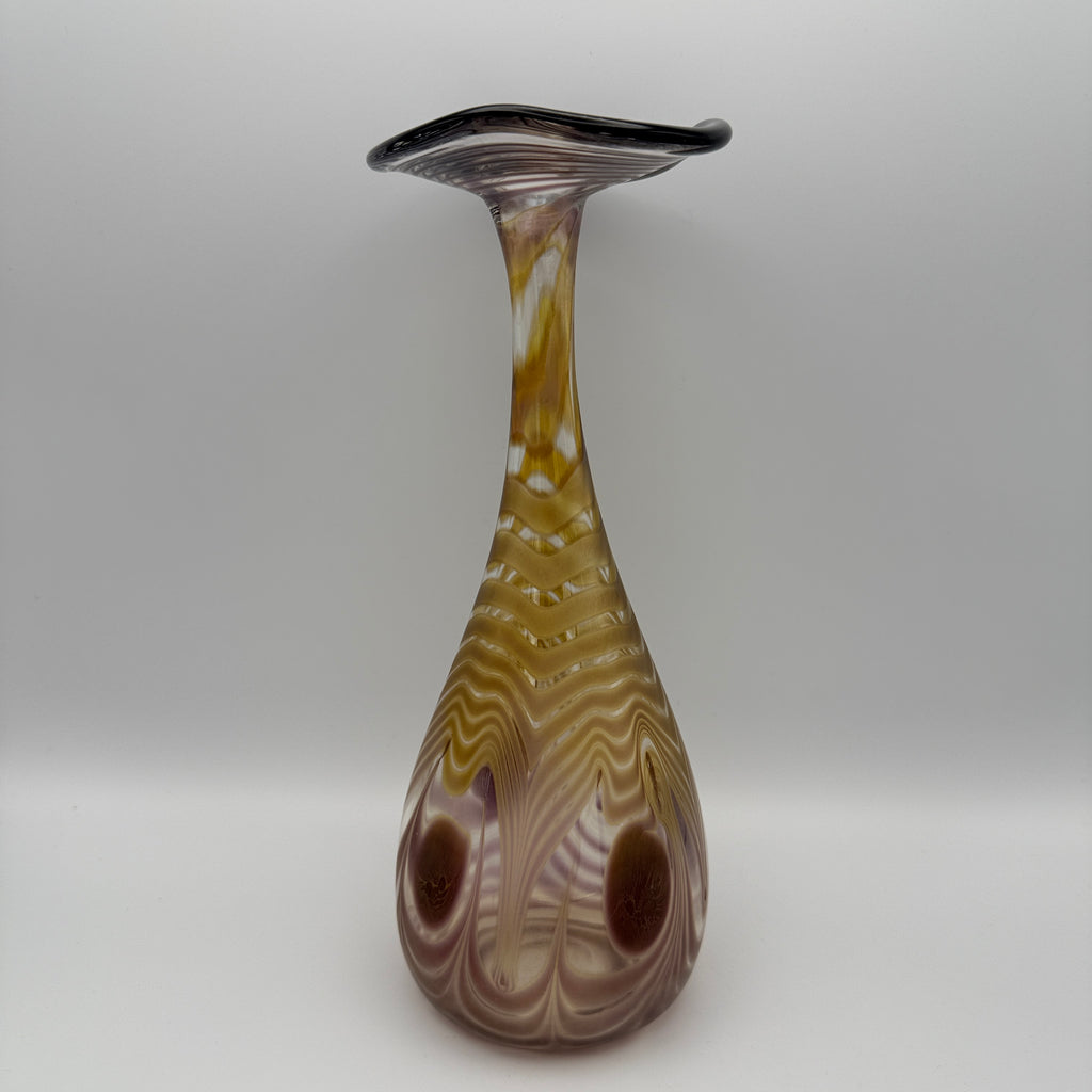 Eisch Studioglas Langhalsvase Fenicio irisierend signiert 1988 Glashütte Eisch