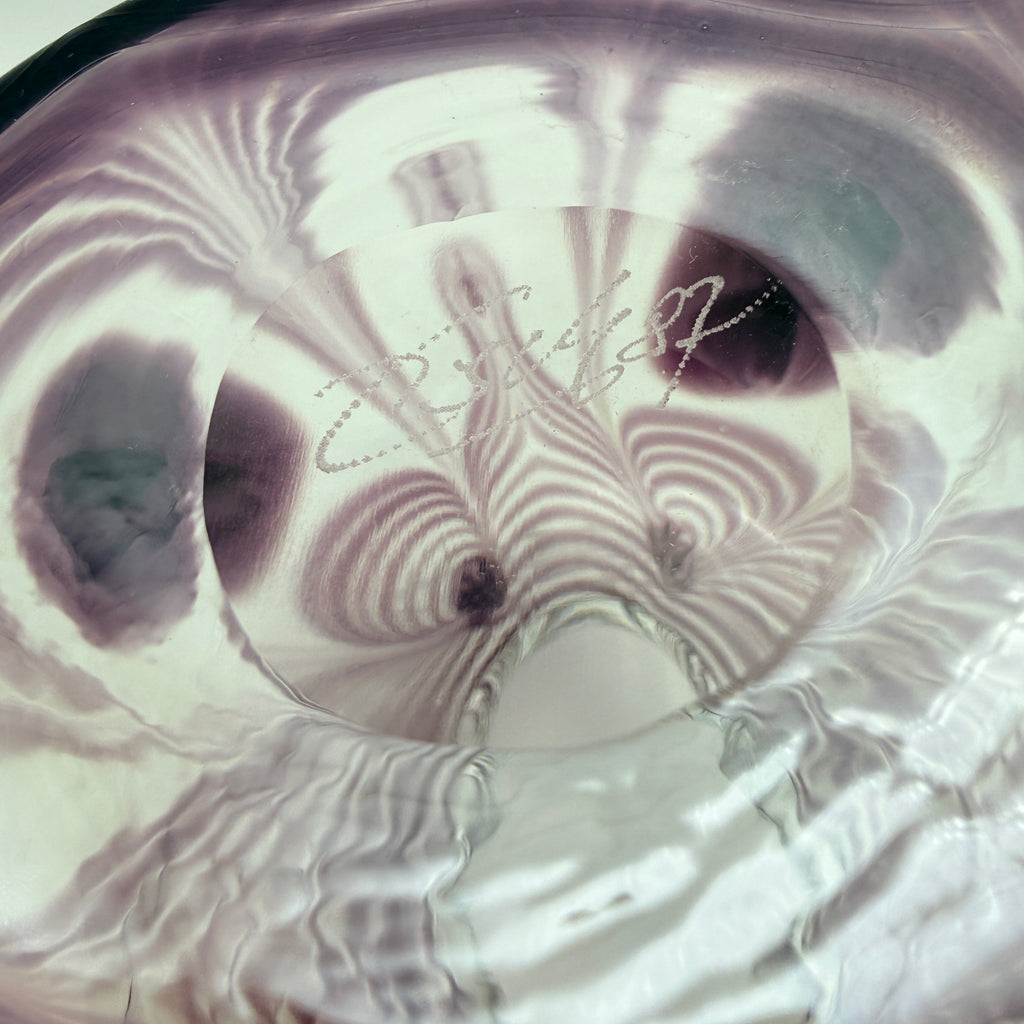 Eisch Studioglas Pfauenauge-Vase signiert 1987 Glashütte Eisch