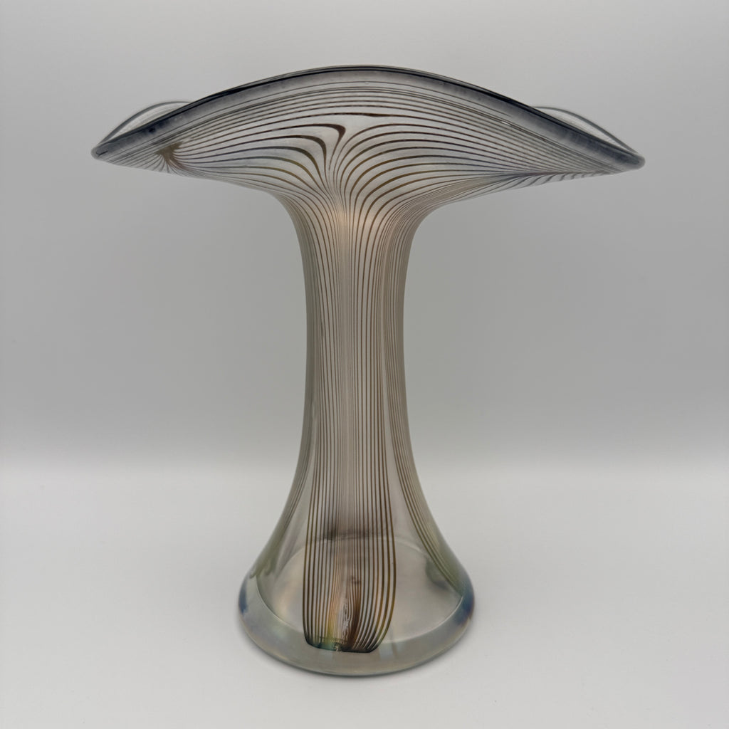 Eisch Studioglas Vase 1984 irisierend Fadendekor signiert Glashütte Eisch