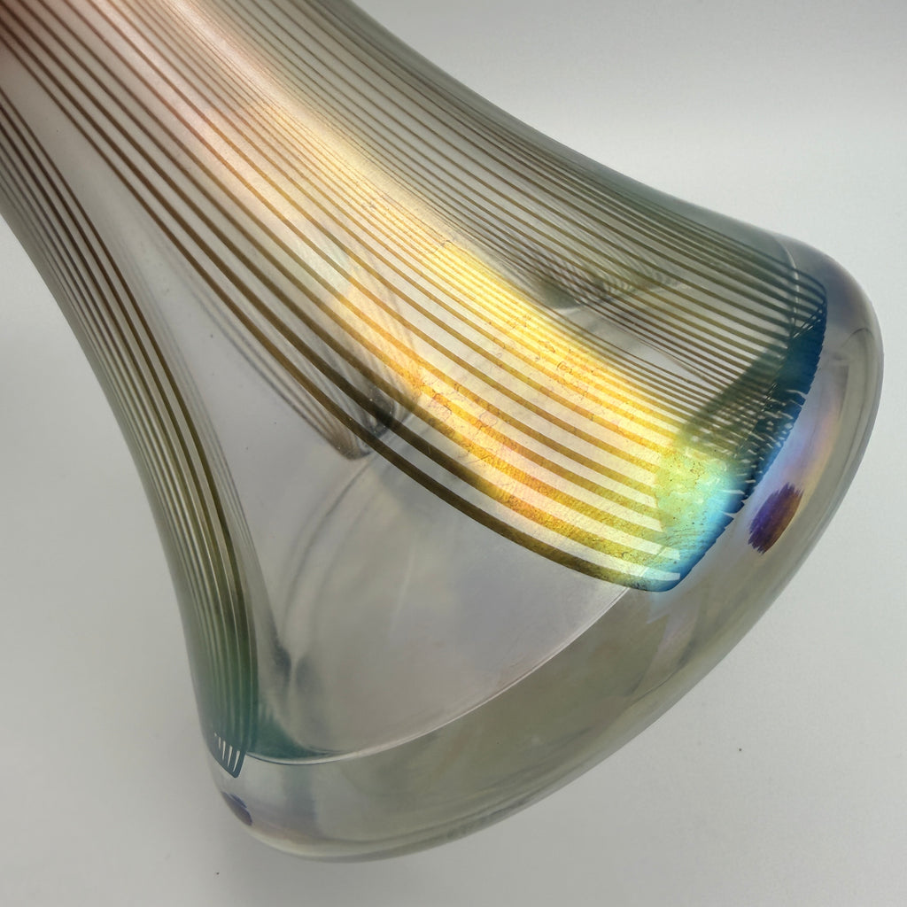 Eisch Studioglas Vase 1984 irisierend Fadendekor signiert Glashütte Eisch