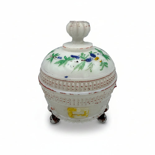 Antike Deckeldose aus Manganglas mit Blumenmalerei, ca. 1900–1930 Showroom Ansbach