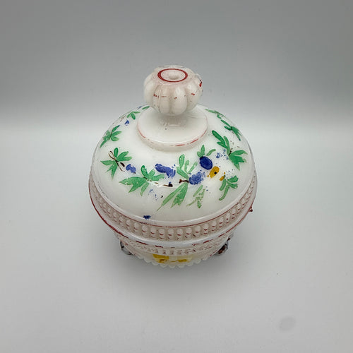 Antike Deckeldose aus Manganglas mit Blumenmalerei, ca. 1900–1930 Showroom Ansbach