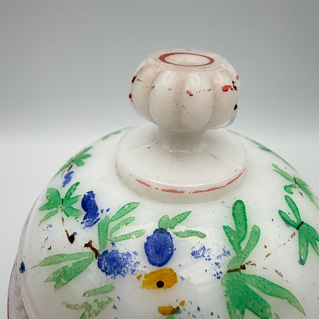 Antike Deckeldose aus Manganglas mit Blumenmalerei, ca. 1900–1930 Showroom Ansbach
