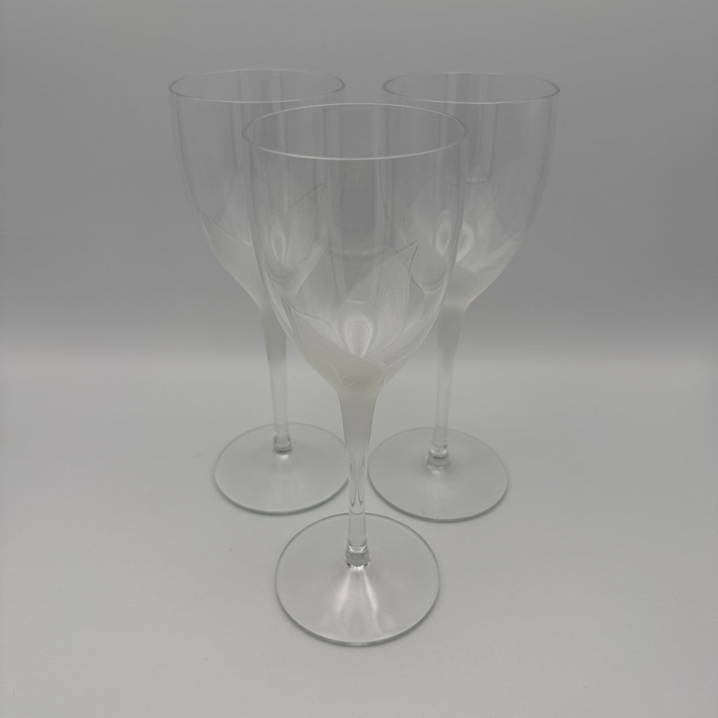 3 Eisch Springtime Weingläser mit Blattdekor, 1970er/80er Jahre Glashütte Eisch