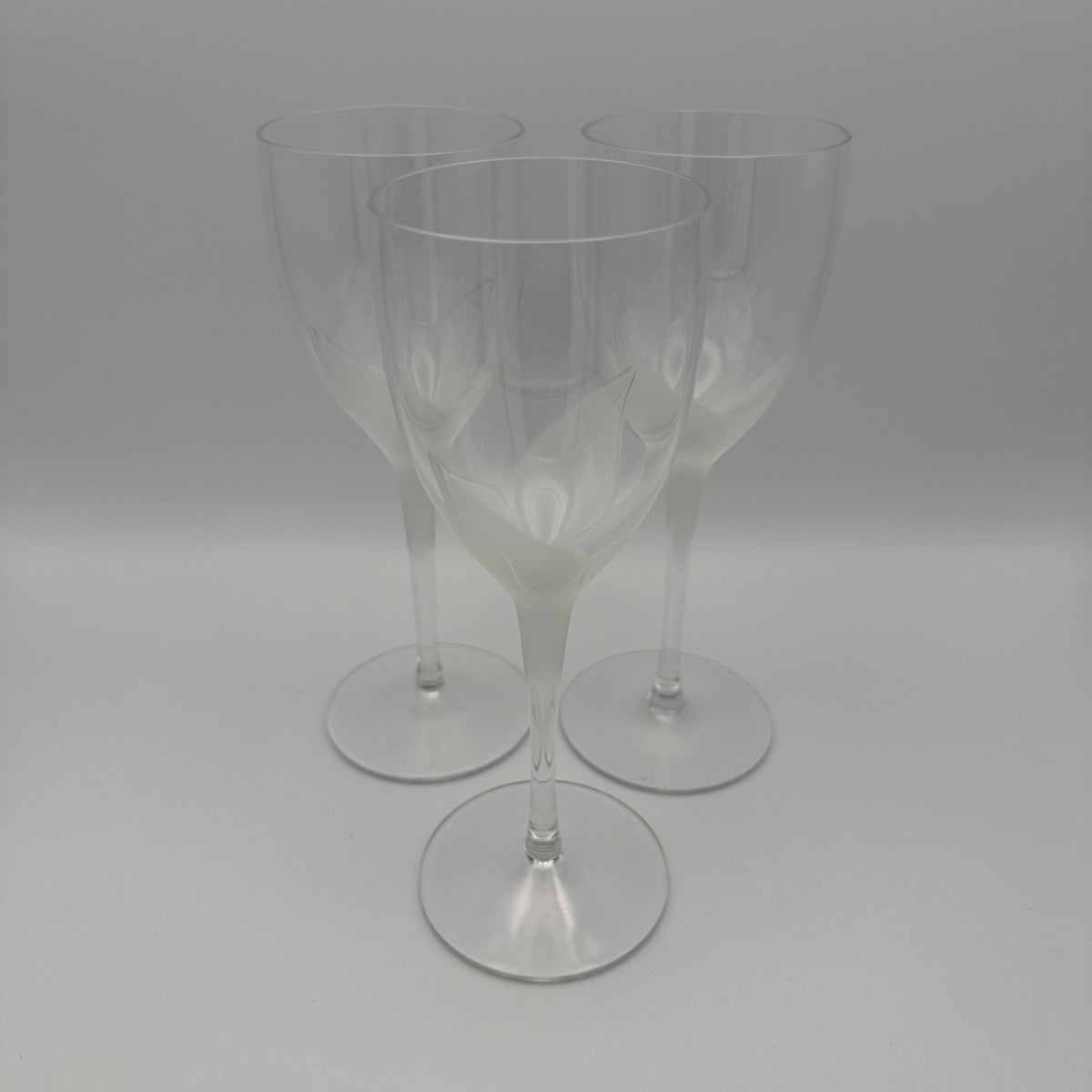 3 Eisch Springtime Weingläser mit Blattdekor, 1970er/80er Jahre Glashütte Eisch