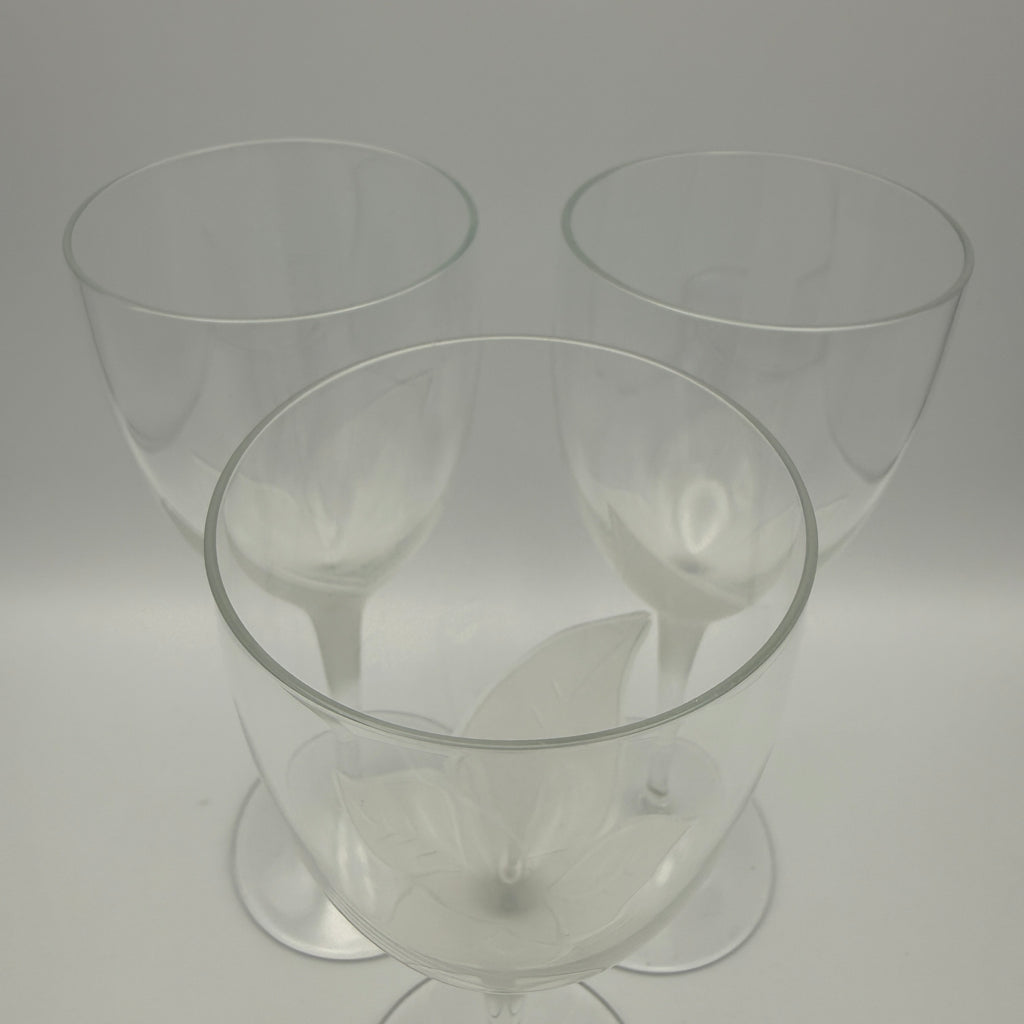 3 Eisch Springtime Weingläser mit Blattdekor, 1970er/80er Jahre Glashütte Eisch
