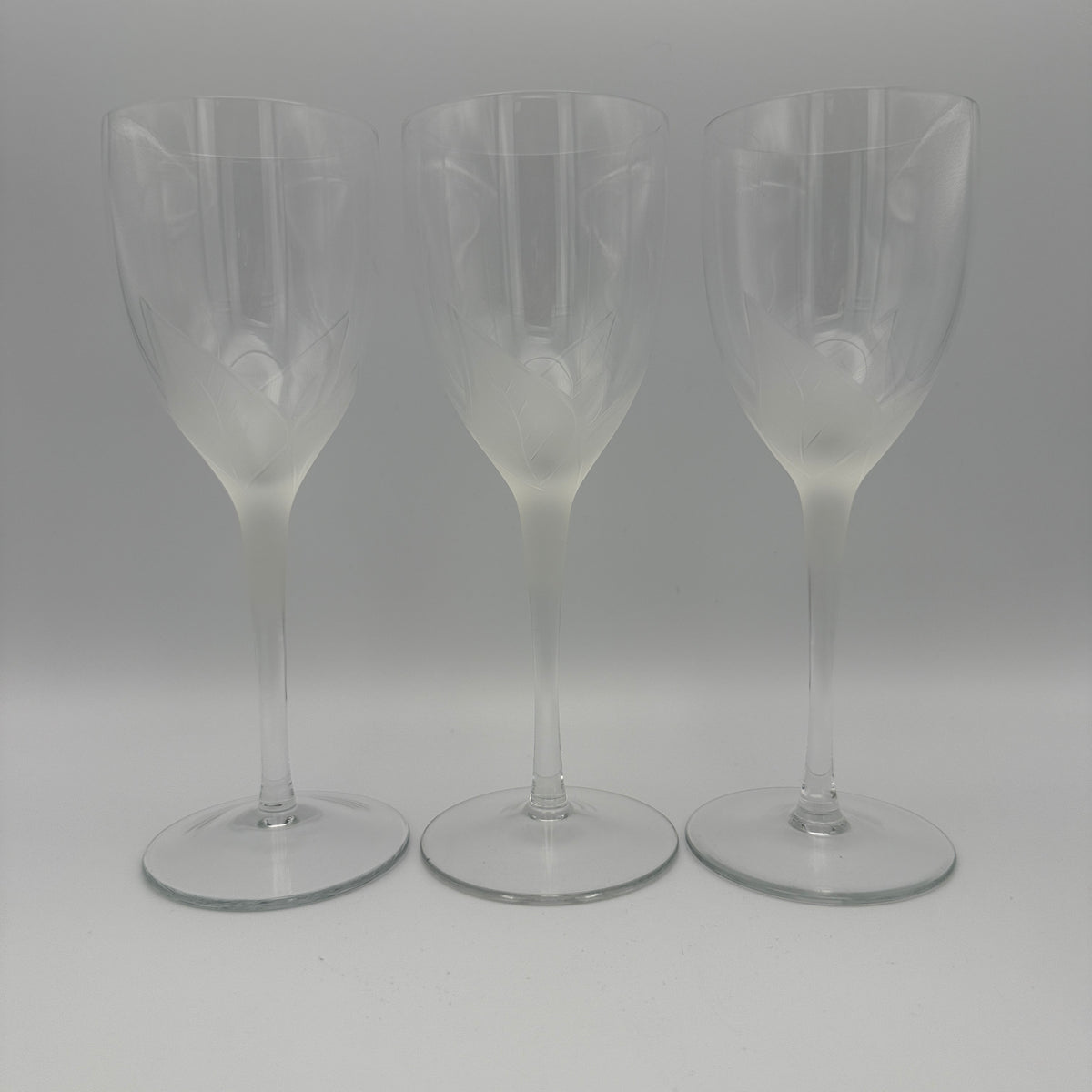 3 Eisch Springtime Weingläser mit Blattdekor, 1970er/80er Jahre Glashütte Eisch