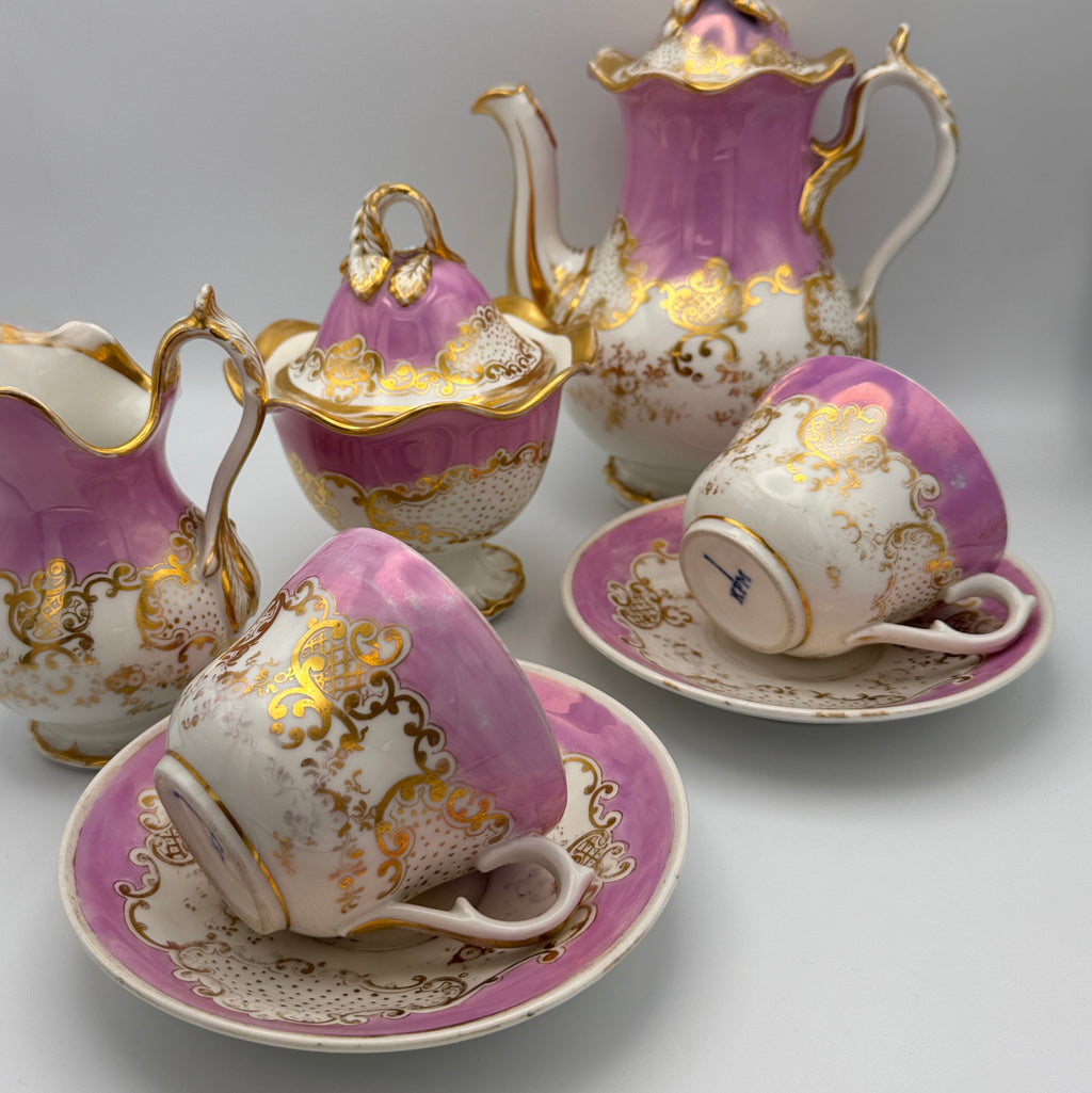 KPM Krister Kaffee- & Teeservice für 2 – Rosa & Gold – um 1870–1890 KPM Krister