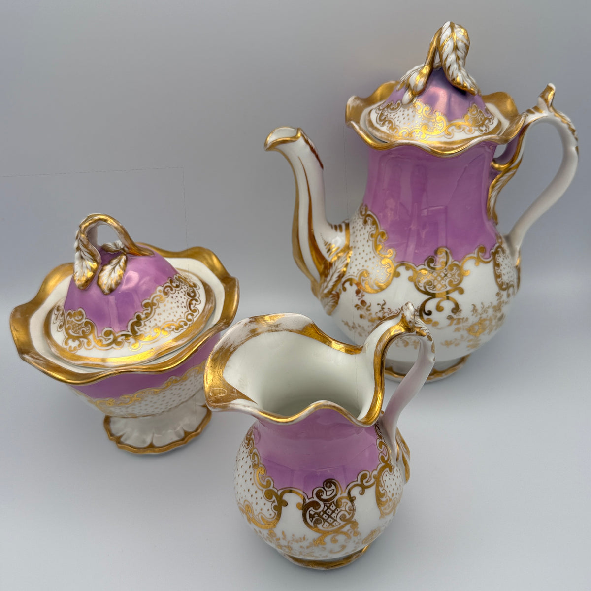 KPM Krister Kaffee- & Teeservice für 2 – Rosa & Gold – um 1870–1890 KPM Krister