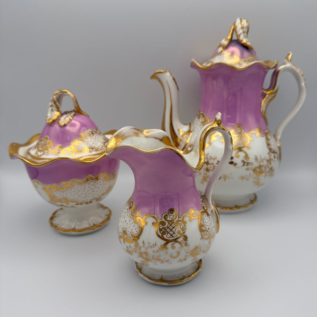 KPM Krister Kaffee- & Teeservice für 2 – Rosa & Gold – um 1870–1890 KPM Krister