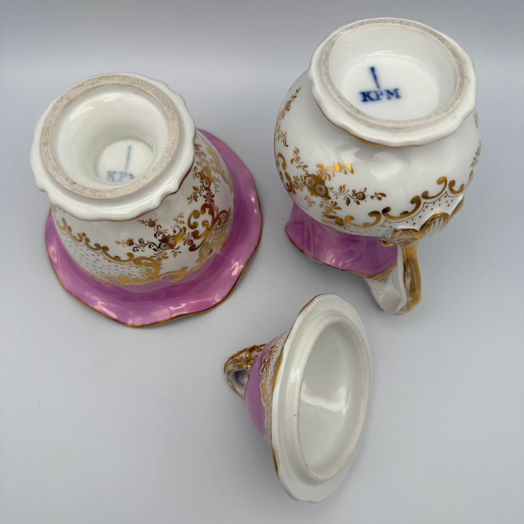 KPM Krister Kaffee- & Teeservice für 2 – Rosa & Gold – um 1870–1890 KPM Krister
