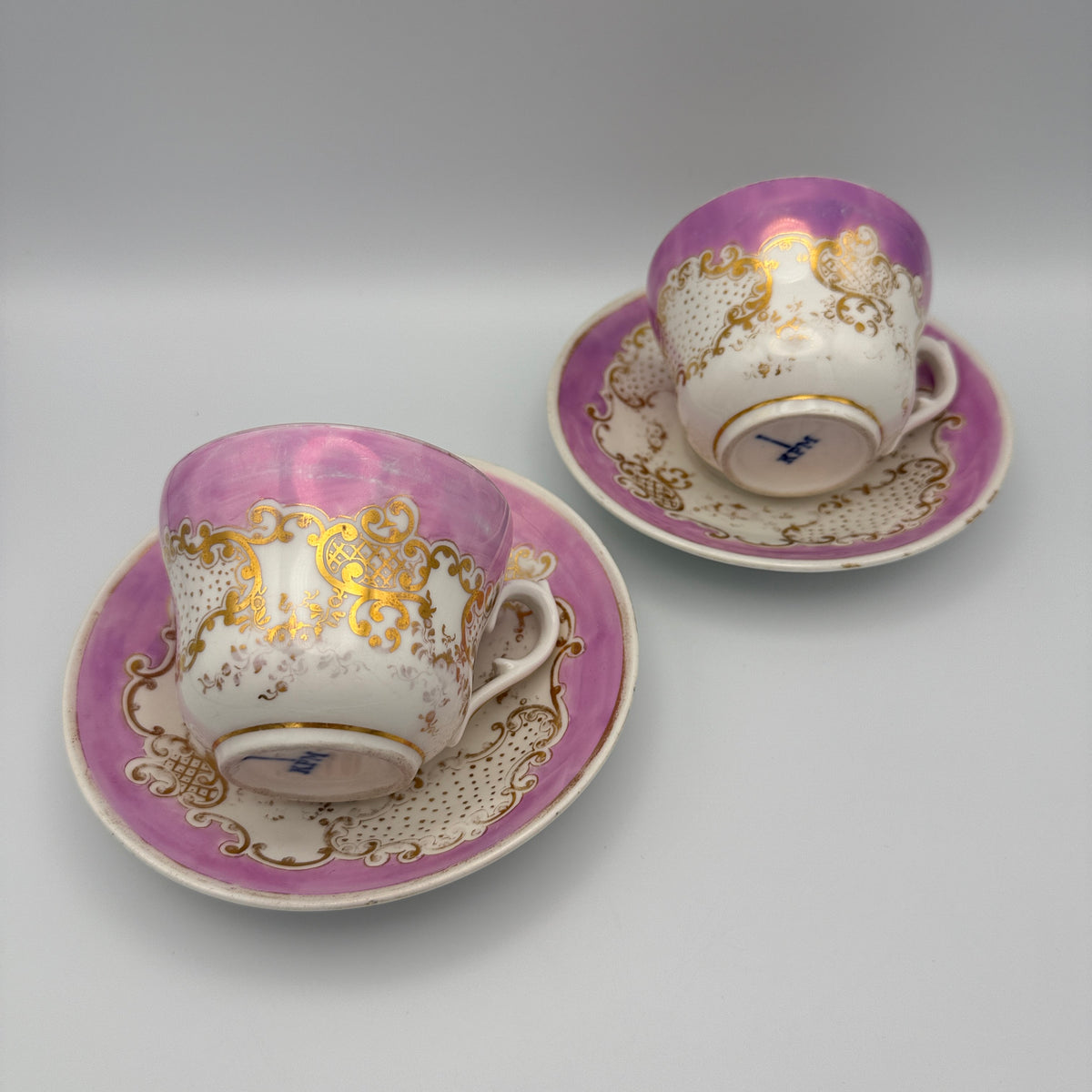 KPM Krister Kaffee- & Teeservice für 2 – Rosa & Gold – um 1870–1890 KPM Krister