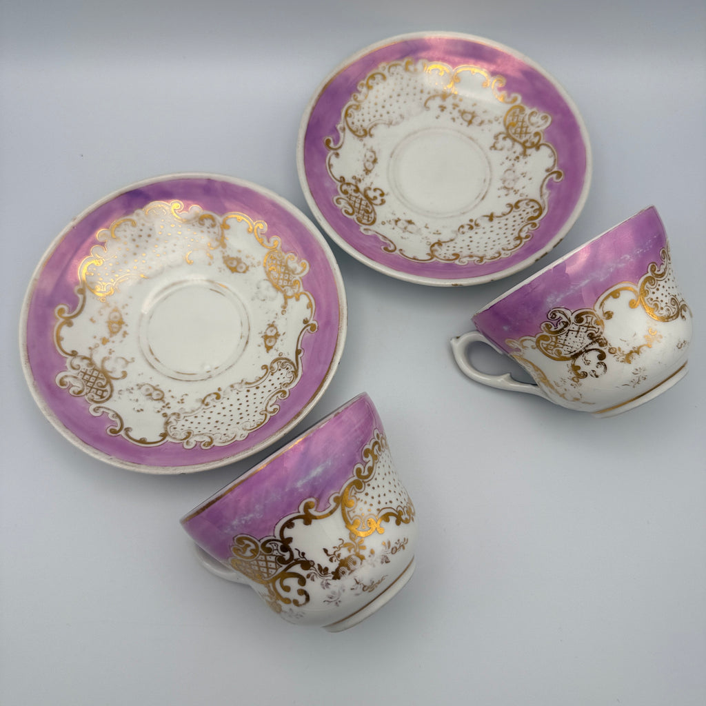 KPM Krister Kaffee- & Teeservice für 2 – Rosa & Gold – um 1870–1890 KPM Krister