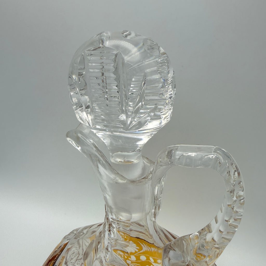 Böhmische Bleikristall-Karaffe mit Stopfen – bernsteinfarbener Überfang, ca. 1950er- bis 1970er-Jahre Showroom Ansbach