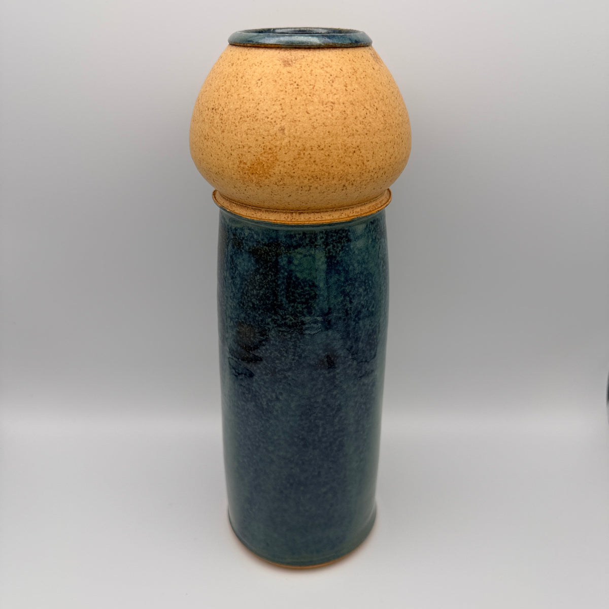Signierte Studiokeramik-Vase Unikat 1985 – 29 cm – blaue Effektglasur Showroom Ansbach