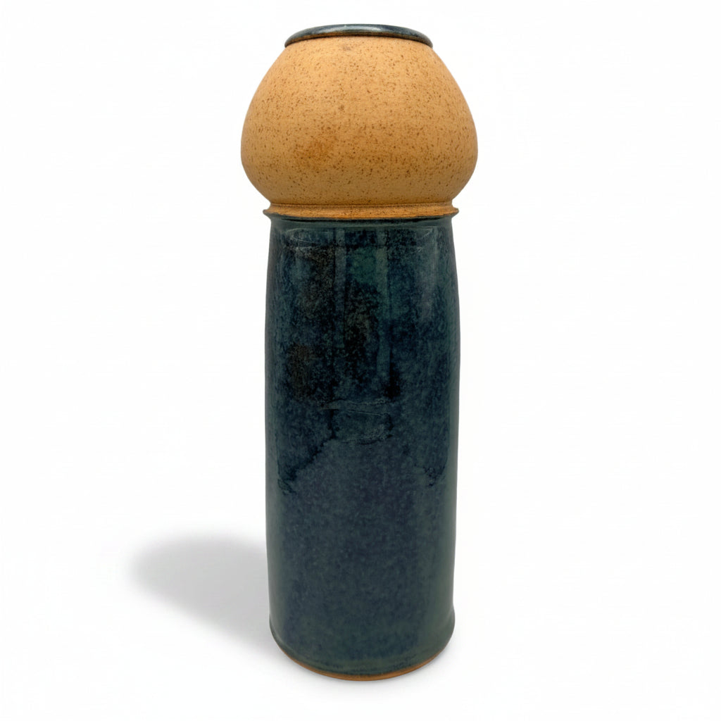 Signierte Studiokeramik-Vase Unikat 1985 – 29 cm – blaue Effektglasur Showroom Ansbach