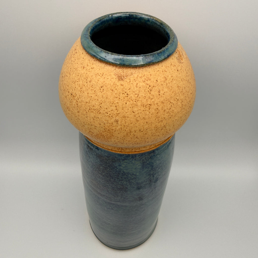 Signierte Studiokeramik-Vase Unikat 1985 – 29 cm – blaue Effektglasur Showroom Ansbach