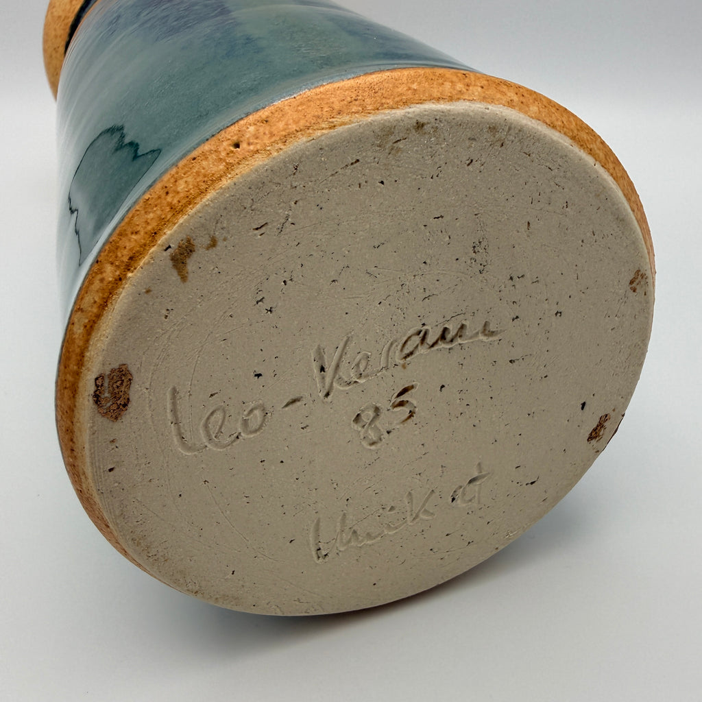 Signierte Studiokeramik-Vase Unikat 1985 – 29 cm – blaue Effektglasur Showroom Ansbach