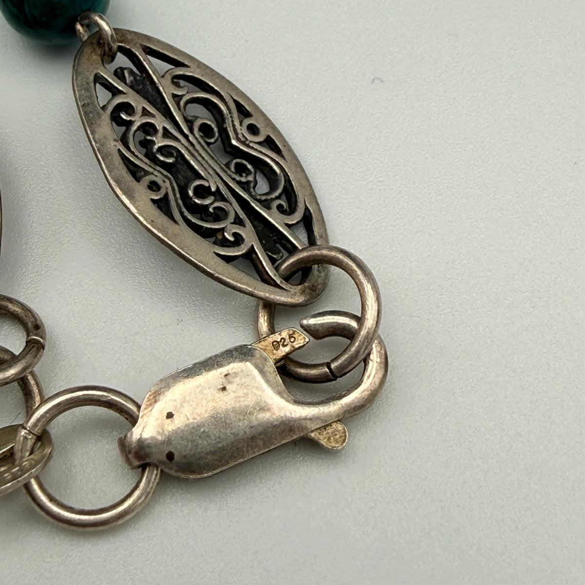 Vintage 925 Silber Schmuckset Kette Brosche Anhänger grüne Steine 1970er–1980er Showroom Ansbach