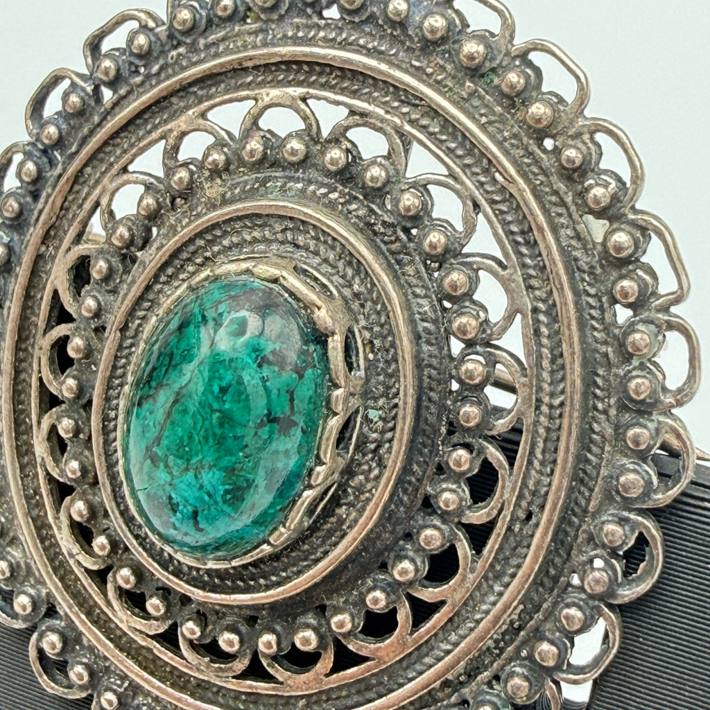 Vintage 925 Silber Schmuckset Kette Brosche Anhänger grüne Steine 1970er–1980er Showroom Ansbach
