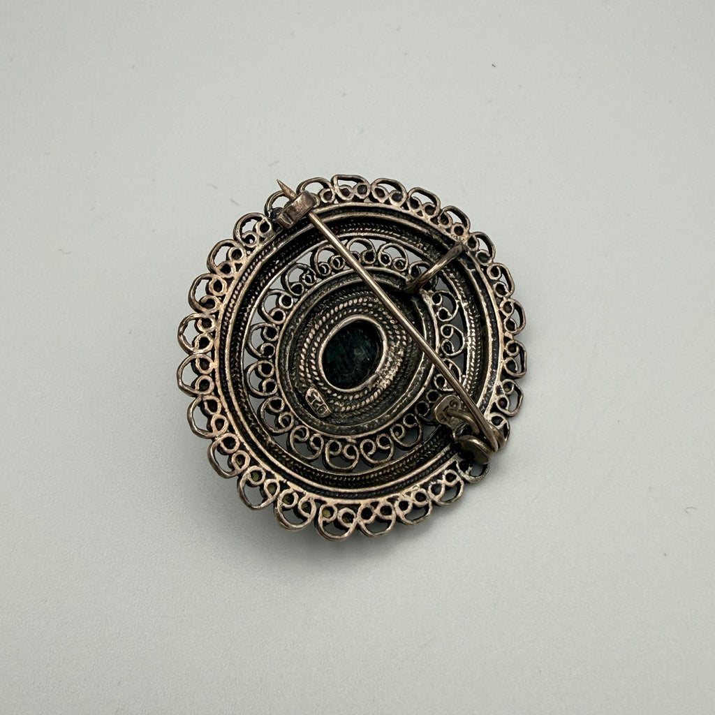 Vintage 925 Silber Schmuckset Kette Brosche Anhänger grüne Steine 1970er–1980er Showroom Ansbach