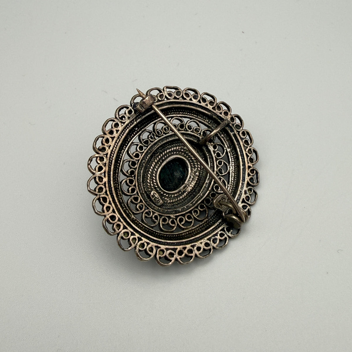 Vintage 925 Silber Schmuckset Kette Brosche Anhänger grüne Steine 1970er–1980er Showroom Ansbach