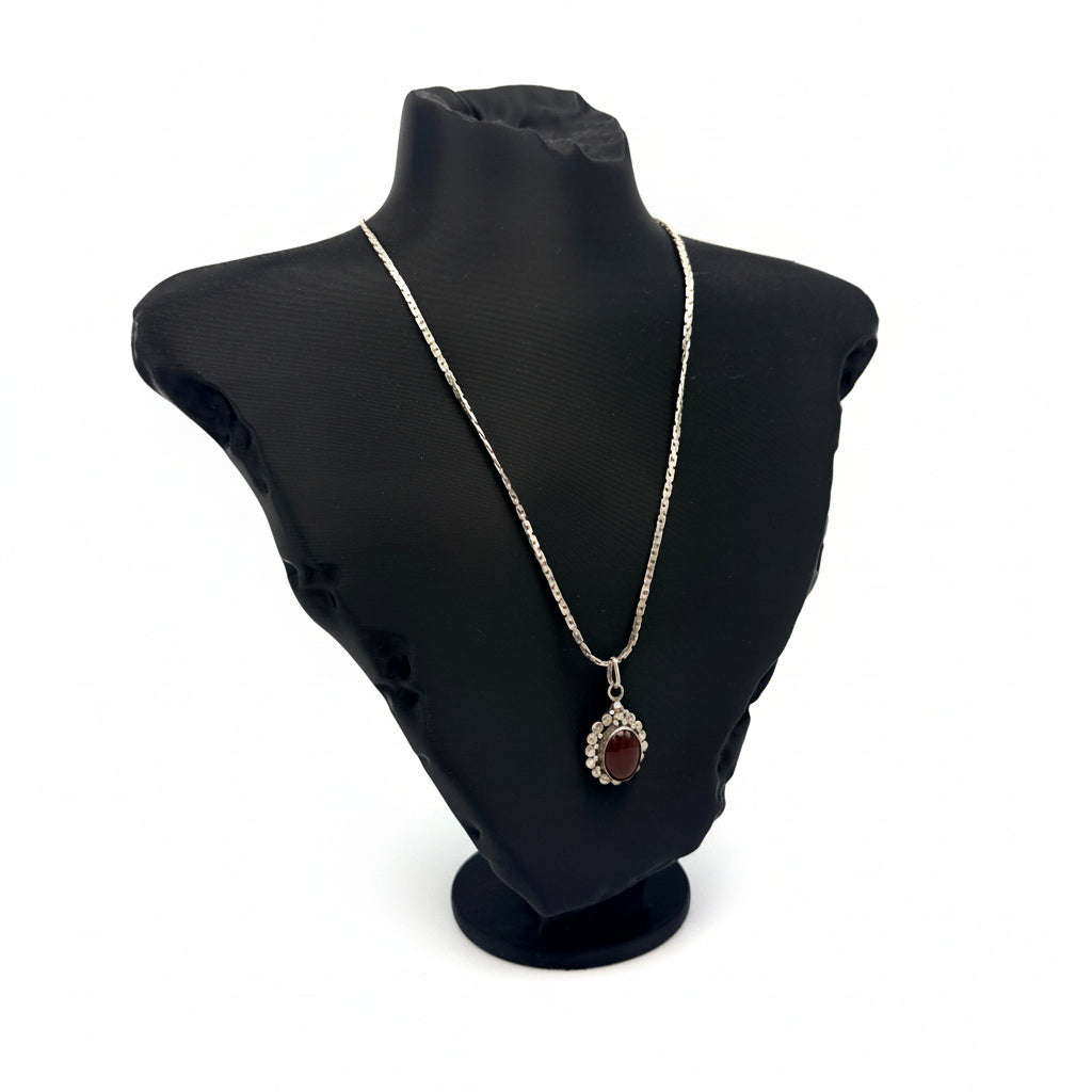 Vintage 925 Silber Kette mit Karneol-Anhänger 1970er–1980er Showroom Ansbach