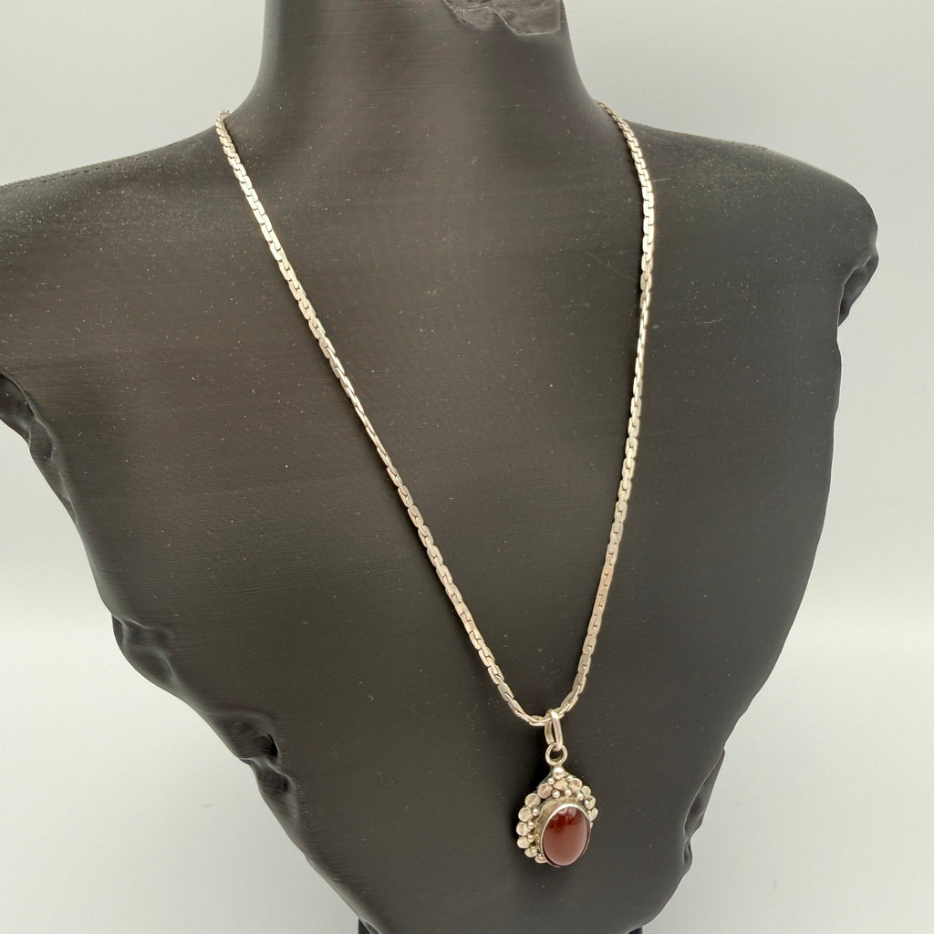 Vintage 925 Silber Kette mit Karneol-Anhänger 1970er–1980er Showroom Ansbach