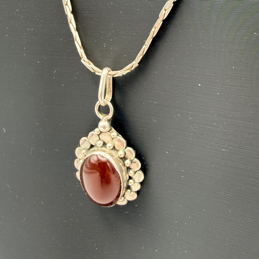 Vintage 925 Silber Kette mit Karneol-Anhänger 1970er–1980er Showroom Ansbach