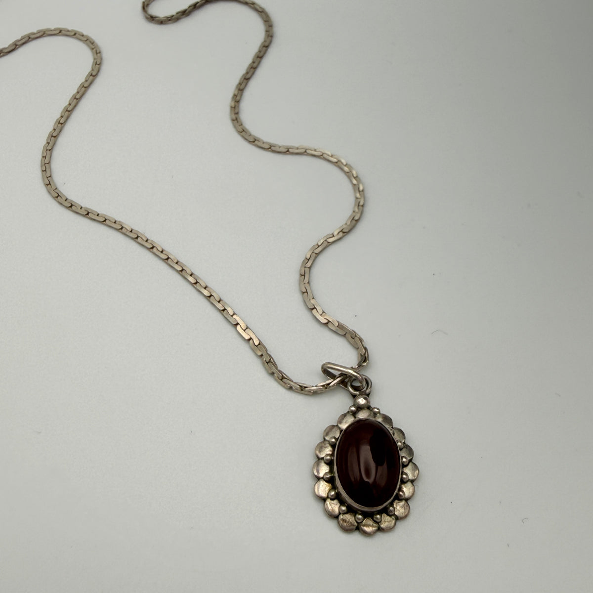 Vintage 925 Silber Kette mit Karneol-Anhänger 1970er–1980er Showroom Ansbach