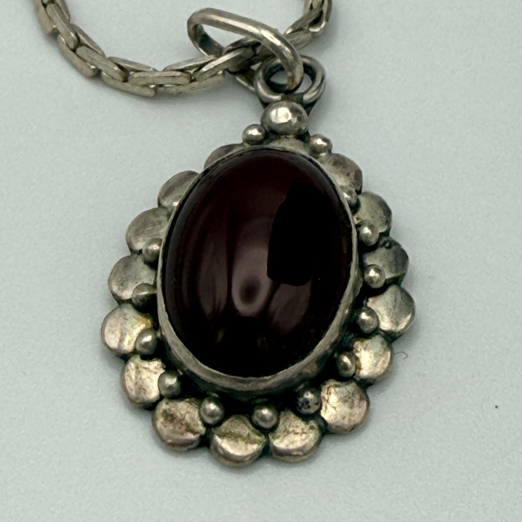 Vintage 925 Silber Kette mit Karneol-Anhänger 1970er–1980er Showroom Ansbach