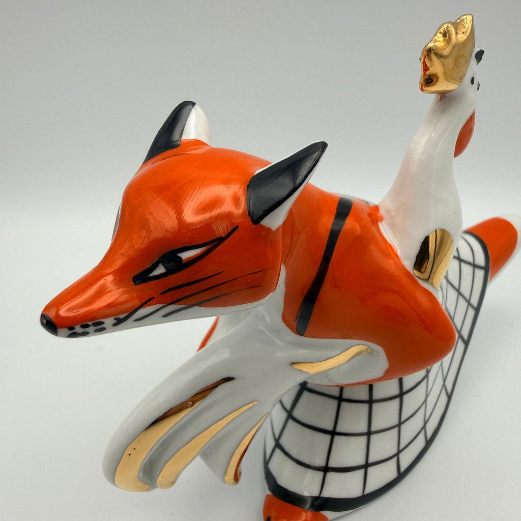 Porzellanfigur „Fuchs mit Hahn“ – Verbilki, S. Aseryants – vermutlich 2. Hälfte 20. Jahrhundert DFK Verbilki