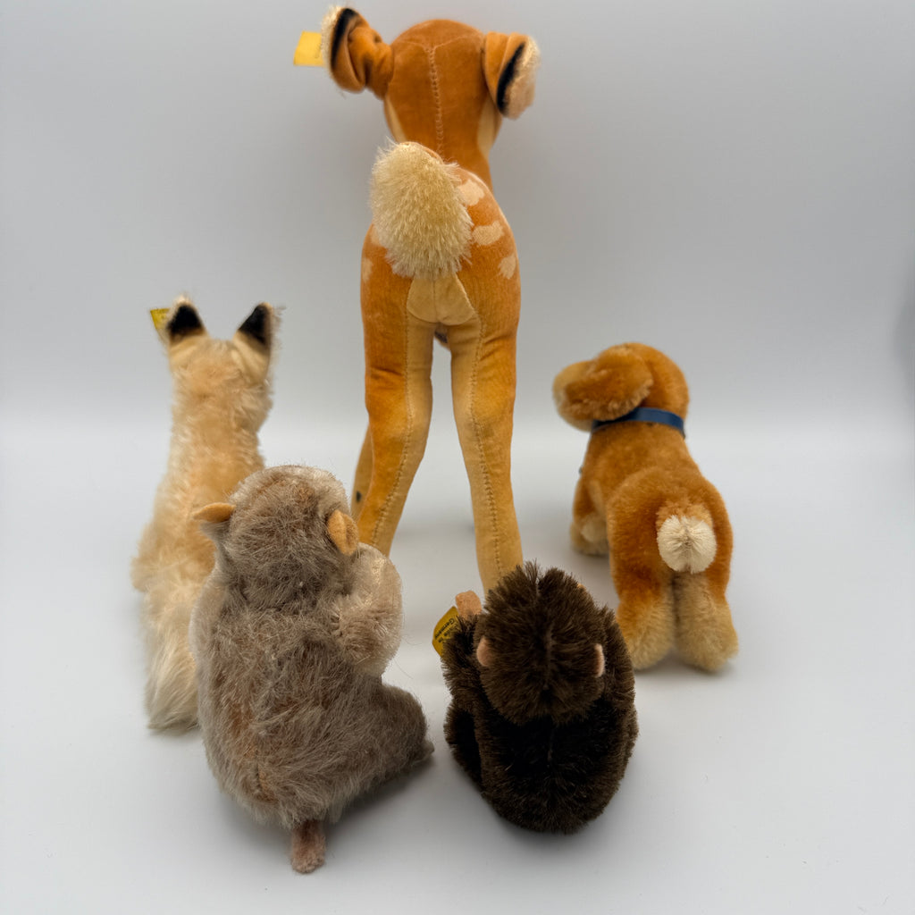 5 Steiff Tiere Bambi Xorry Jocko Bazi Goldy Knopf Fahne 1950er–70er Steiff