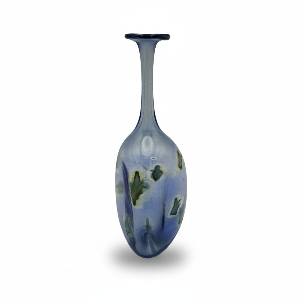 Studioglas Vase signiert Schmid JS/IS 94 blau-grün 1994 Showroom Ansbach
