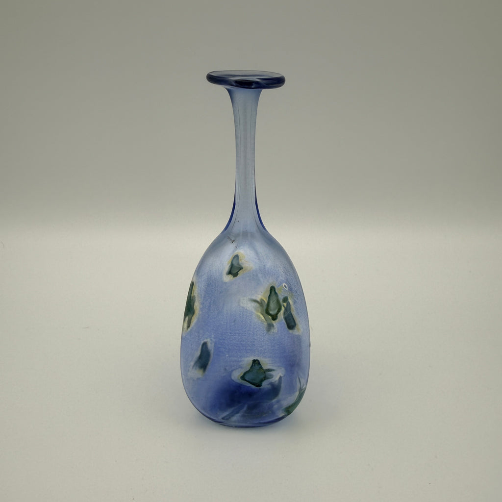 Studioglas Vase signiert Schmid JS/IS 94 blau-grün 1994 Showroom Ansbach