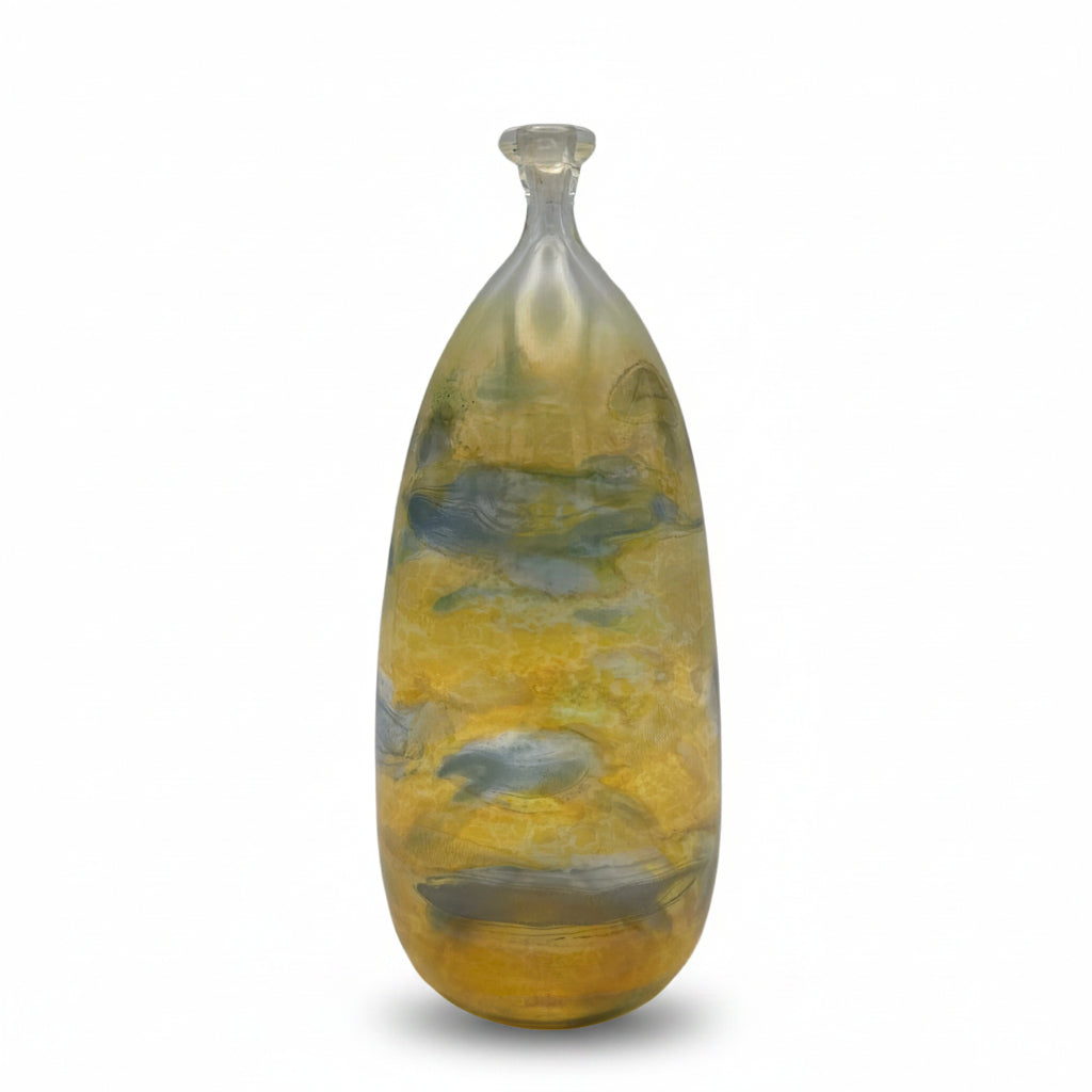 Studioglas Vase signiert Schmidt HK 83 gelb-blau 1983 Schmid