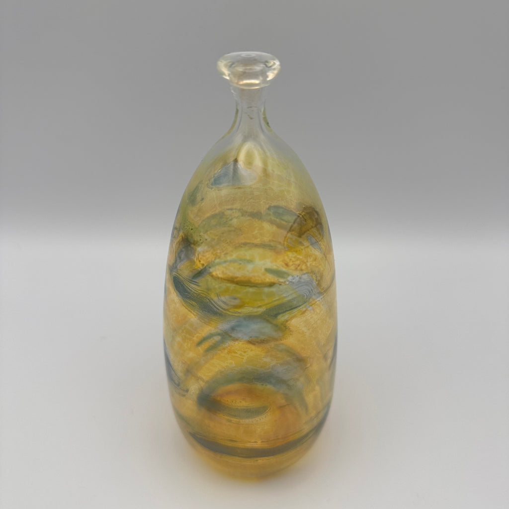 Studioglas Vase signiert Schmidt HK 83 gelb-blau 1983 Schmid