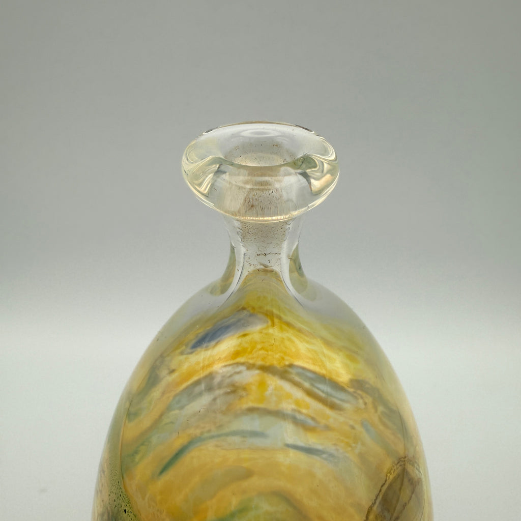 Studioglas Vase signiert Schmidt HK 83 gelb-blau 1983 Schmid