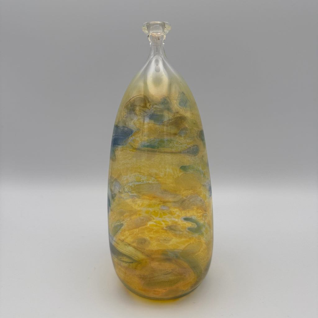 Studioglas Vase signiert Schmidt HK 83 gelb-blau 1983 Schmid