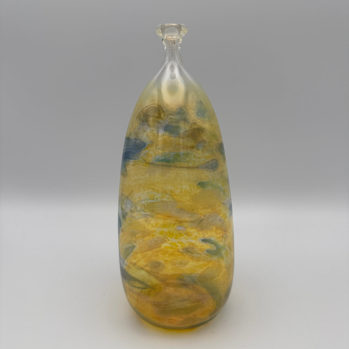 Studioglas Vase signiert Schmidt HK 83 gelb-blau 1983 Schmid