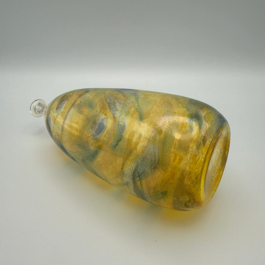 Studioglas Vase signiert Schmidt HK 83 gelb-blau 1983 Schmid