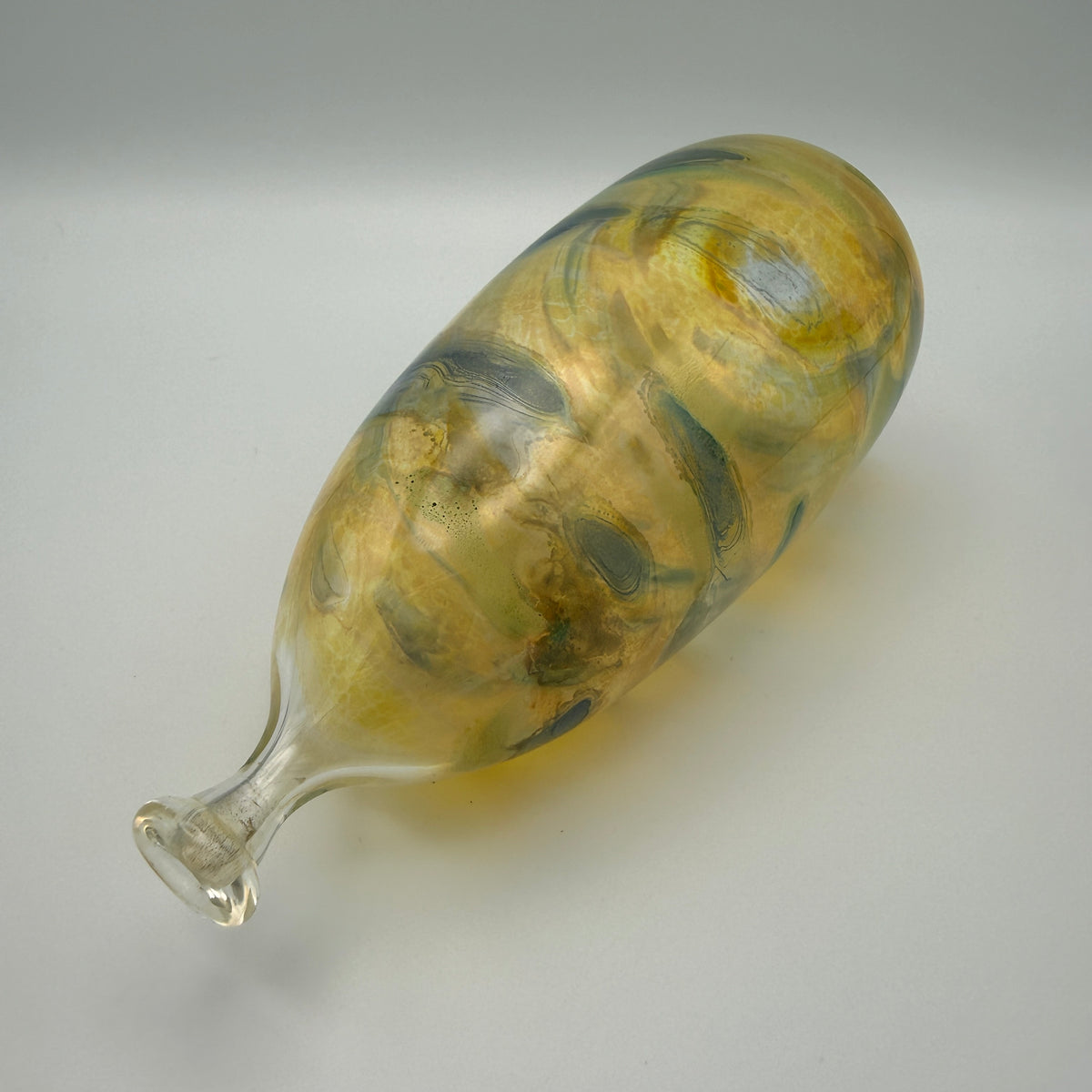 Studioglas Vase signiert Schmidt HK 83 gelb-blau 1983 Schmid
