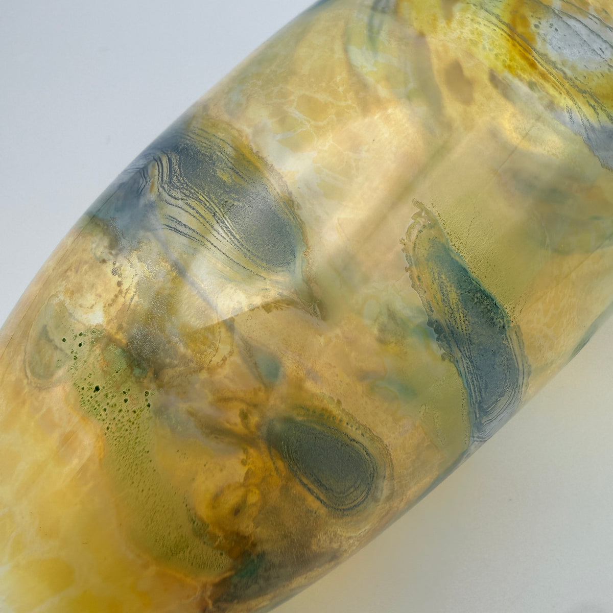 Studioglas Vase signiert Schmidt HK 83 gelb-blau 1983 Schmid