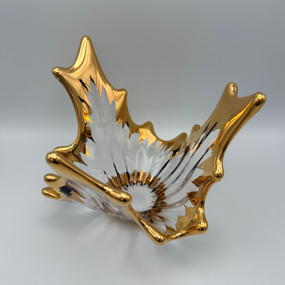 Vintage Glasschale Blattform Golddekor Mid Century 1960er/70er Jahre Showroom Ansbach