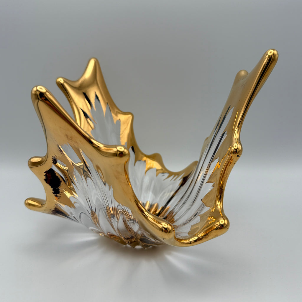 Vintage Glasschale Blattform Golddekor Mid Century 1960er/70er Jahre Showroom Ansbach