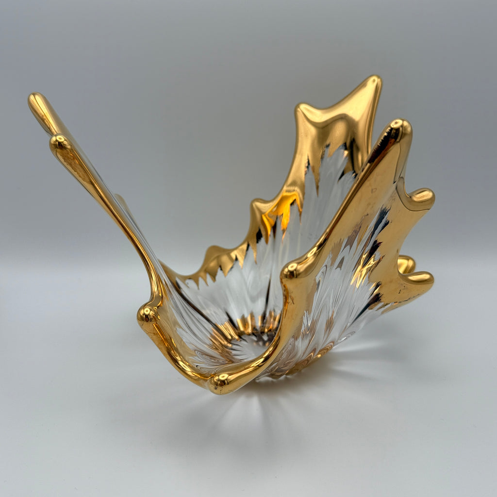 Vintage Glasschale Blattform Golddekor Mid Century 1960er/70er Jahre Showroom Ansbach