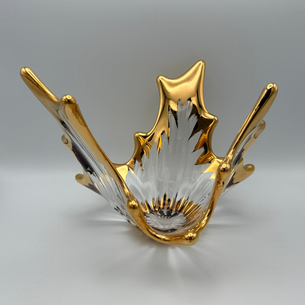 Vintage Glasschale Blattform Golddekor Mid Century 1960er/70er Jahre Showroom Ansbach